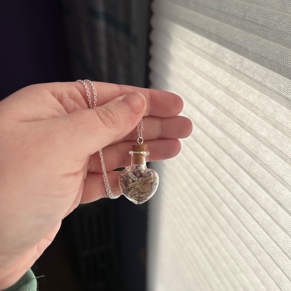Heart-Shaped Silver Necklace with Dried Flowers